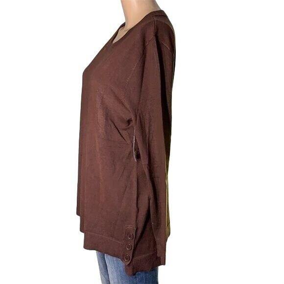ModCloth Womens Button Detail Pullover Tunic Sweater High Low Brown Medium - Picture 2 of 14